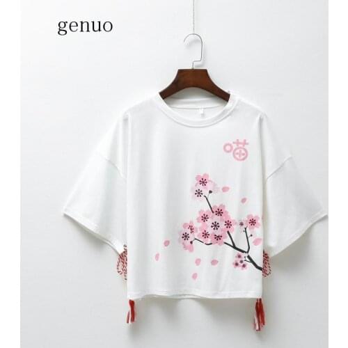 Summer Kawaii Flower Print Women T Shirt White And Black Female Tee Shirts