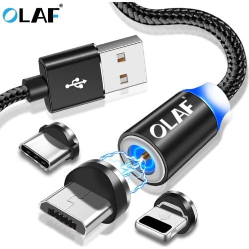 OLAF 2M Magnetic Micro USB Type C Cable For Samsung S8 S9 Plus For Huawei Mate P20 pro LED lighting cable For Iphone X XR XS Max