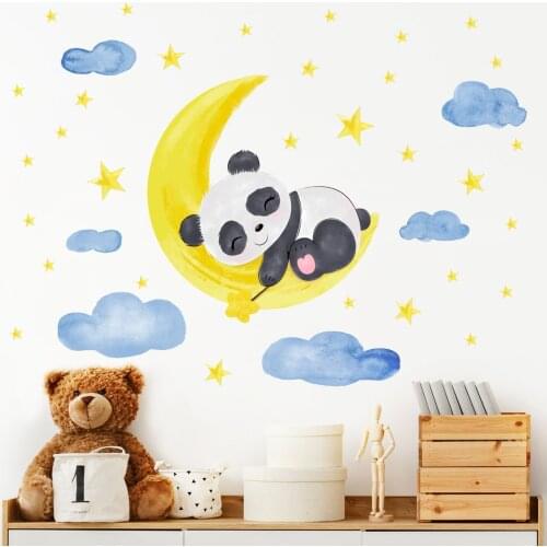 Cartoon Animal Panda Sleep Wall Sticker Paste DIY Moon Cloud Creative for Childrens Bedroom Wall Decorative Stickers Baby Gift