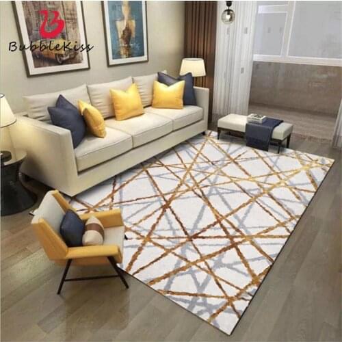 Bubble Kiss American Style Golden Cross Line Pattern Carpets For Living Room Non-slip Anti-wrinkle Floor Mats Bedroom Decor Rugs