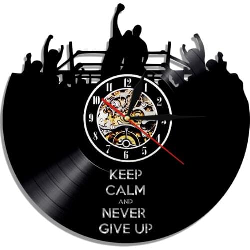 Keep Calm And Never Give Up Vinyl Record Wall Clock Boxing Game Silent Quartz Wall Hanging Watch Home Decor Gift For Sport Lover