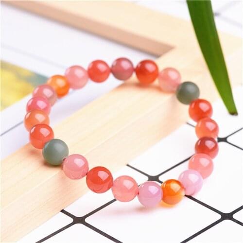 Grade A Natural Yanyuan Candy Color Agate Beaded Bracelet 8mm 9mm 10mm Round Bead Bangle Stretch Prayer Bracelet BR028