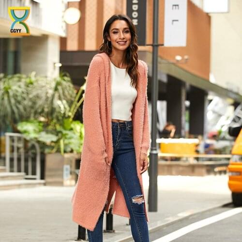 CGYY Fuzzy Knit Green Color Ladies Cardigan Long Sleeve Sweater Chunky Women Autumn Spring Vintage Mohair Female Casual Knitwear
