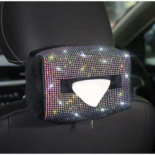 Luxury Diamond Car Tissue Paper Box Cover Napkin Holder Beautiful Rhinestone Tissue Box Fashion Car Accessories for Women Girls