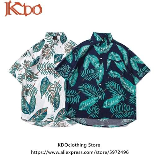 Japanese Leaf Pattern Shirt Mens Trendy Summer Personality Brand Vacation Hawaiian Beach Short-Sleeved Shirt Fashion Printed XL