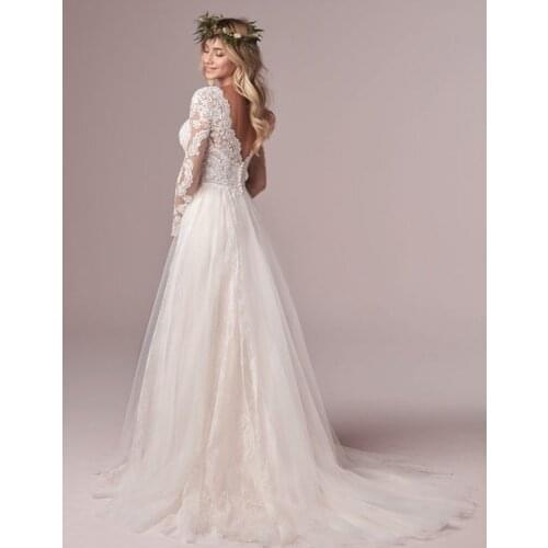 GY Long Sleeve Bridal Dresses Wedding Dress 2020 Tulle Lace Long Ivory Open Back Plus Size