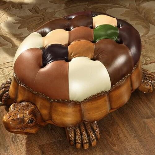 TTEuropean-Style Solid Wood LeatherTurtle Stool American Solid Wood Leather for Shoes Rack Shopping Mall Shoe Trying Stool Shoes