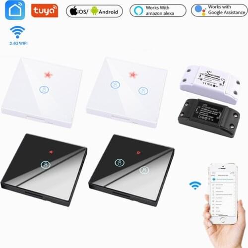 Tuya Smart 433MHZ Wiring-free Tempered Touch Wireless Switch Work With Smart Switch Module Compatible With Alexa Google