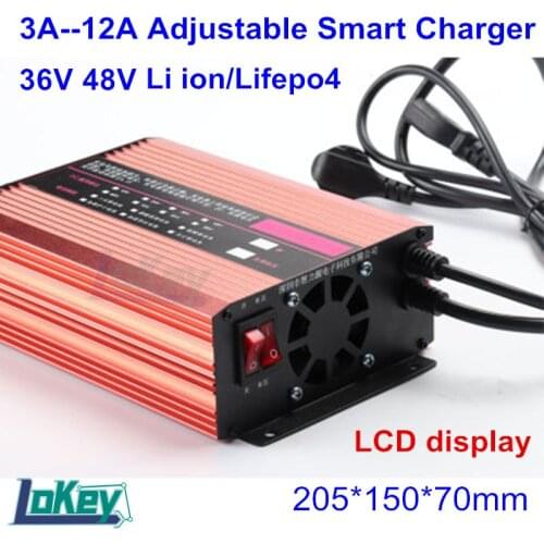 48V 60V 3A to 12A adjustable Smart Charger With LCD Display for lithium lipo lifepo4 LTO batterys