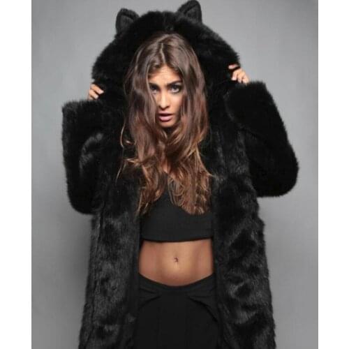 XL multi-color hooded fox fur faux fur fashion new warm wild long pocket fur coat female