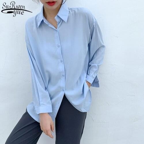 2021 Autumn New Loose Women Shirts Korean Cotton Long Sleeve Womens Blouse Solid Single Breasted Women Tops and Blouses 11577