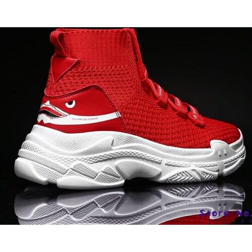 High Top Mens Sock Sneakers Couple Zapatillas Breathable Sneakers Women Ankle Shoes Men Running Shoes Shark Logo Chaussure Homme