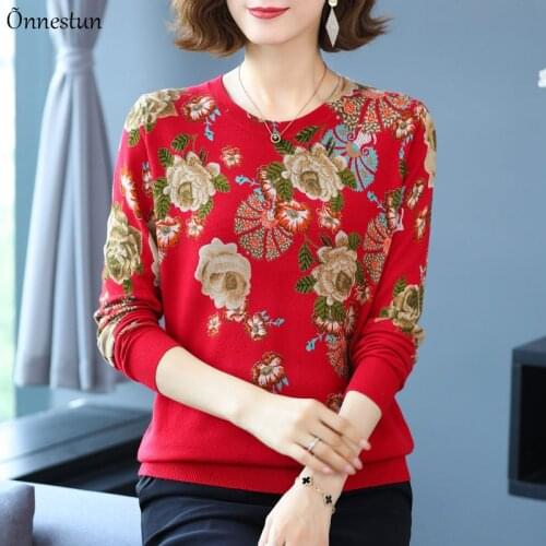 Print Womens Sweaters Autumn Chinese Style Women Clothing Pullover Long Sleeve Top Femme Plus Size Knitted Sweater