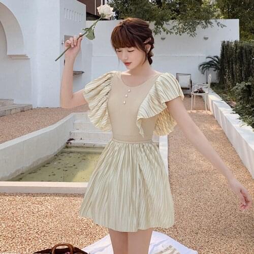 Bikini Female Swimsuit Summer Sexy Women Surfing Swimming Suit One Piece Plus Size Vintage Fairy New Close Pleated Naked Pink