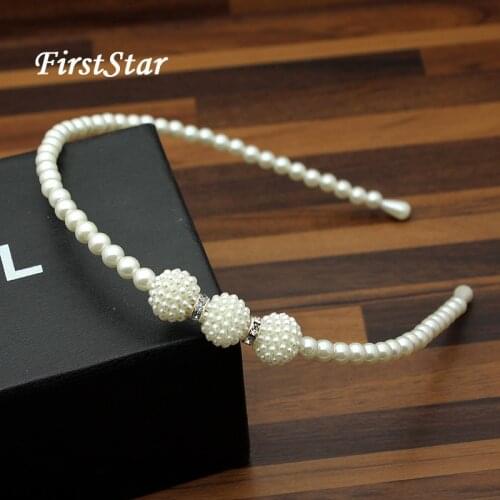 FirstStar Korea Fashion Women Luxury Hair Accessories White Beaded Pearl Headband Rhinestone Hairband Girls Headwear Wholesale