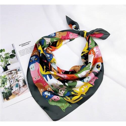 2019 Fashion Kerchief Women Hair Scarf Cartoon Print Silk Satin Head Scarfs Female 70cm*70cm Square Headband Neckerchief Scarves