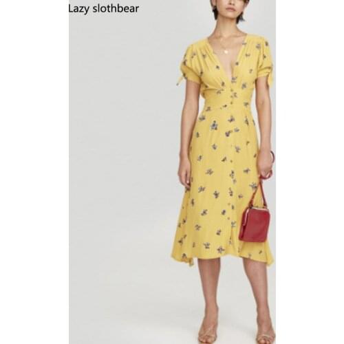 The latest design ladies summer floral print dress short sleeve V-neck long dress casual fashion Female holiday dress