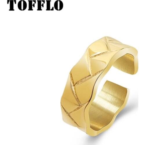 TOFFLO Stainless Steel Jewelry Diamond Twill Opening Ring Womens Minimalist Ring BSA165