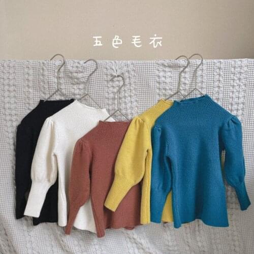 Winter girls fashion puff sleeve high collar base sweaters knitted 5 colors inner warm sweater