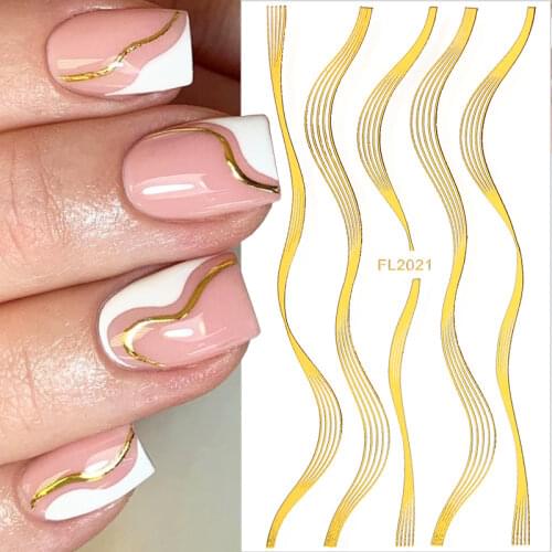 1pcs Stripe Lines Nails Stickers Geometry Triangle Adhesive Slider Gold Foil Transfer Decals Nail Art Decorations Manicure