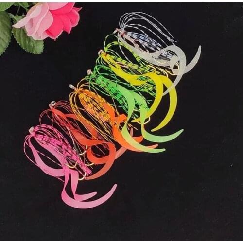 10pcs Silicone Skirt Jig Replacement with hook Slider Rig Spare Hooks sliding kabura style lures hook 13# 6colors
