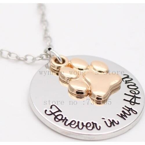 2017 New Forever Love Heart Puppy Paw Pendant Necklace Pet Paw Print Necklaces "Forever in my heart" Gold Paw Print necklace