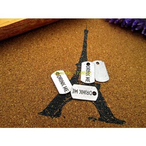 30pcs- Drink Me Charms, Antique Tibetan silver alice in wonderland Charms pendants 10x18 mm