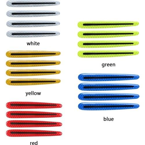 4pcs 3D Car Reflective Sticker Tape Warning Bumper Strip Door Handle Bowl Cover Reflector Universal Car Exterior Accessories