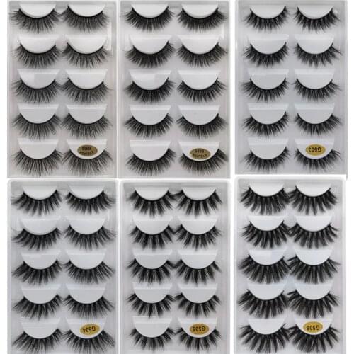 5Pairs/Set Makeup Natural 3D Volume Mink False Eyelashes Curl Cross Long Thick Mink Lashes Soft Handmade Eye Extension Lashes