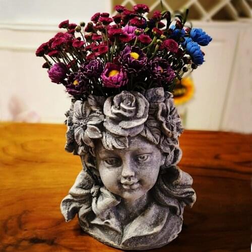 5 style Garden Cute Angel Head Vase Crafts Figurines Miniatures Pot Flower Cupid Goddess Decoration Flower Resin Girl