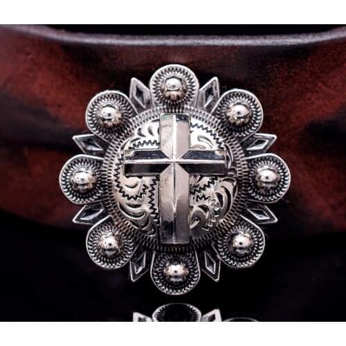 6X Heavy Duty Silver Two-Tone Cross Berry Flower LEATHERCRAFT Western Saddles Headstall Tack CONCHOS Screwback 1-1/2"