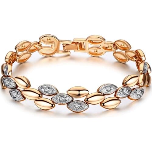 MOONROCY Rose Gold Color Crystal Bracelet Droshipping Cubic Zirconia Jewelry Wholesale Bangle New Vintage for Women Gift