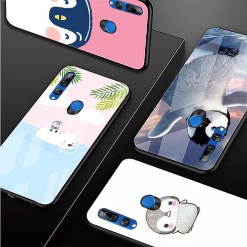 Cute Penguin Adorable Tempered Glass Phone Case For Huawei honor 8X 9 10i 20i 20Lite 20Pro 30 Pro Cover Shell