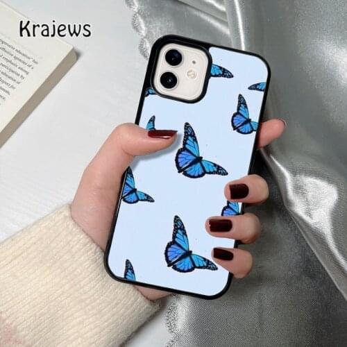 Krajews blue butterfly coque Phone Case for iPhone 12 mini 5 6S 7 8 PLUS X XS XR 11 PRO MAX SE 2020 Back Cover Funda Shell