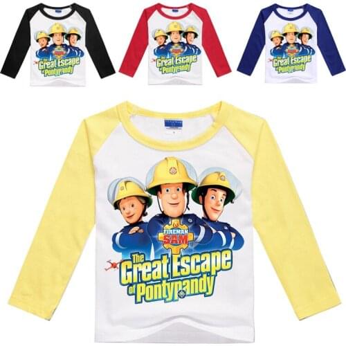 Casual cartoon tops Spring long sleeve t shirts for kids Girls Fireman Sam Printed Cotton Infantis Menino Roupas boys clothes