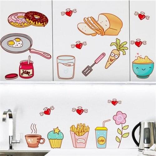 Food refrigerator stickers kitchen bread carrot dessert shop glass window decoration wall stickers wall decal for poster