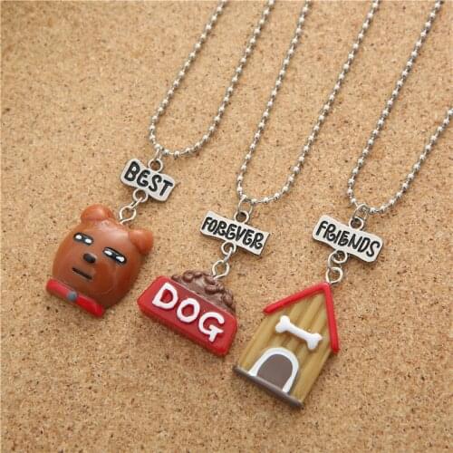 Resin Brown Cute Pet Dog Head Bone House Pendant Children Necklace Best friends Friendship Jewelry Souvenir Gifts For Kids 2018