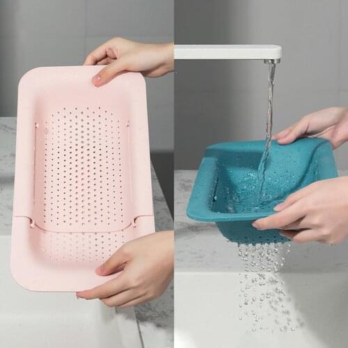 Washing Basket Adjustable Retractable PP Washing Sink Drain Rack for Kitchen Tableware Storage Supplies