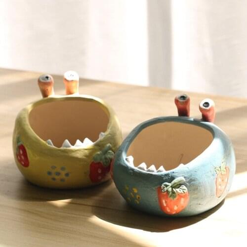 Creative Big Eye Monster Ugly Eight Strange Rough Pottery Hand Painted Porous Fleshy Combination Flowerpot