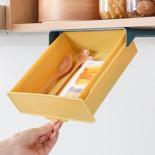 Kitchen Storage Drawer Box Self Stick Pencil Tray Table Organizer Box Under Desk Stand Hidden Under-drawer Storage Holder Case