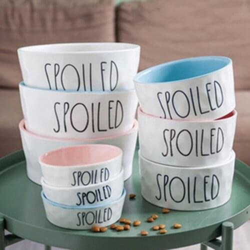 Cute Pet Dog Bowls With Handles Ceramic Feeder Food Dispenser Cat Water Bottle Dog Feeding Bowl Plato Mascota Pet Food DD60WS