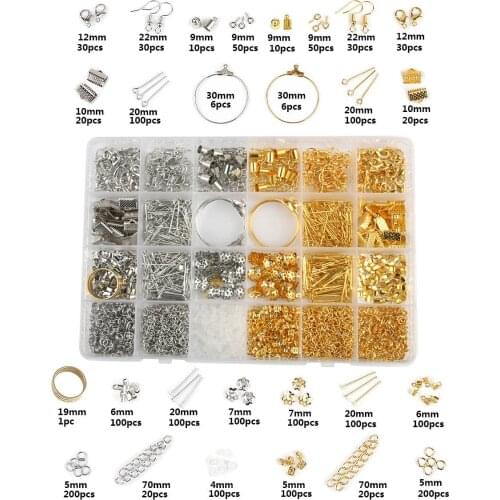 Fashion Jewelry Accessories Metal Jump Rings Pins Clasp Hooks Circle Crimp Cap Set DIY Jewelry Findings & Components