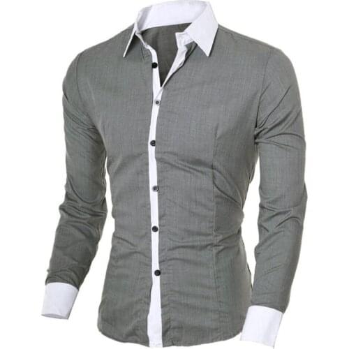 Mens solid color slim long sleeve shirt fashion hot selling personality mens casual slim long sleeve shirt top рубашка 40
