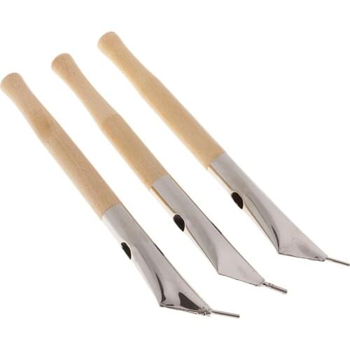 Stainless Steel Pottery Clay Sculpture Wax Tools Set Printing Batik Knives Pens Natural Wood Color Pack of 3 (17.5cm/6.89inch)