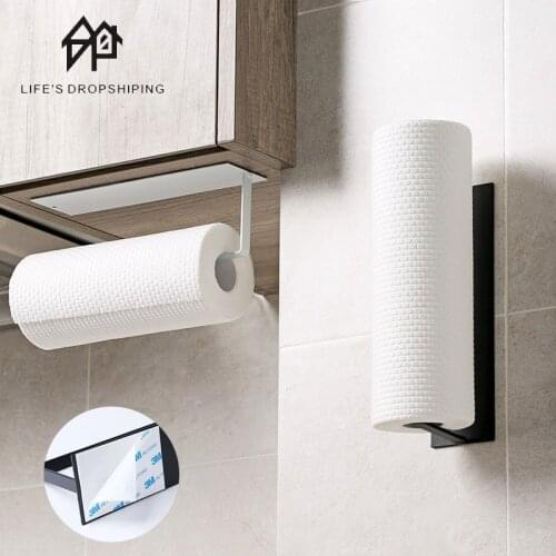 Non perforated paper towel holder toilet paper hanger roll paper holder fresh film storage rack wall hanging shelf Kitchen tools