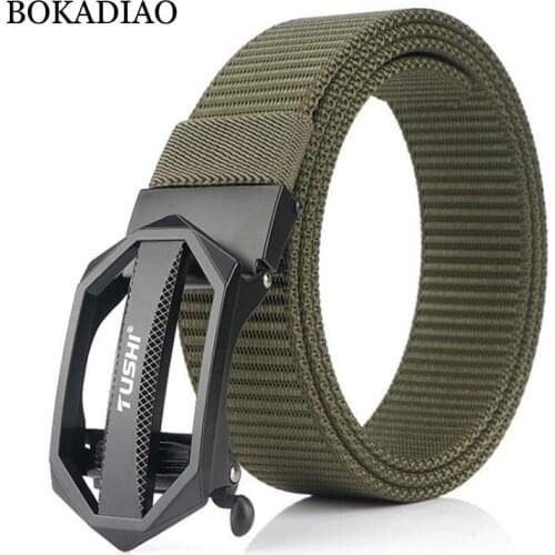 BOKADIAO Nylon Belt luxury Metal Automatic Buckle Belts for men fashion jeans belt outdoor casual canvas male strap high quality