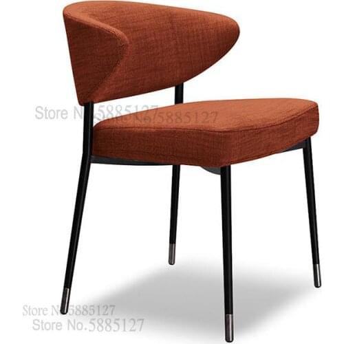 Nordic Light Luxury Dining Chair Home Restaurant Hotel Study Metal Cloth Soft Bag Backrest Designer Negotiation Chair