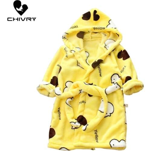 New 2020 Autumn Winter Children Hooded Bathrobe Kids Bath Robe Boys Girls Warm Flannel Pajamas Kids Cartoon Print Towel Robe