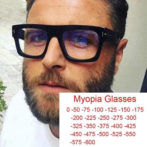 Finished Myopia Anti Blue Light Glasses Men Oversized Square Spectacle Frames Clear Lens Prescription Computer Glasses 0 to -6.0