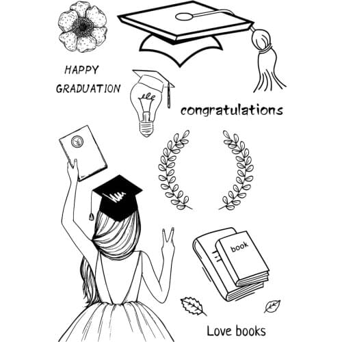 Graduation Wreath and Bachelor Hat Clear Stamps/Seal For DIY Scrapbooking Card Making Album Decorative Silicone Stamp Craft